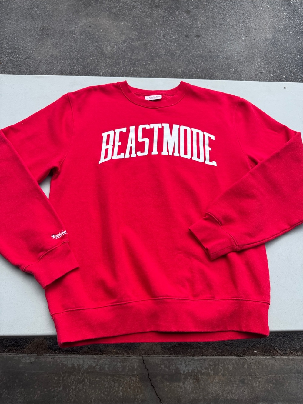 Mitchell & Ness Red 'BEASTMODE' Crewneck Sweatshirt